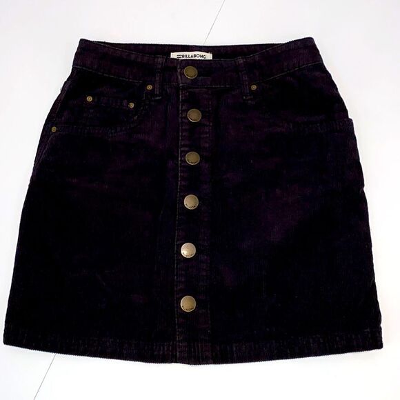 Billabong Black Button Front Corduroy Skirt With Pockets Size 24 - Picture 1 of 9